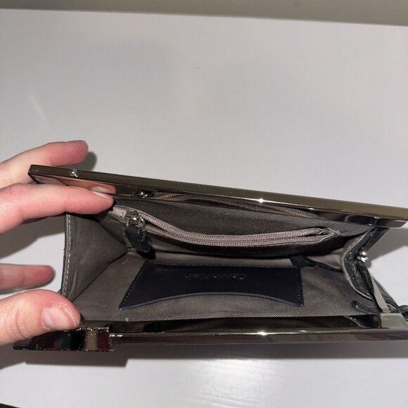 Calvin Klein Patent Gray Leather Silver Clasp Wristlet Clutch 8 X 5 - Picture 9 of 10